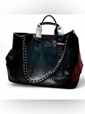 Black Croc Tote w/ Chain Detail – Corporate Goth Work Bag